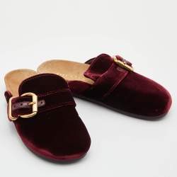 Pre Owned Prada Burgundy Velvet Flat Mules Size 38