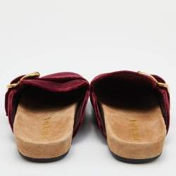 Pre Owned Prada Burgundy Velvet Flat Mules Size 38