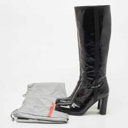 Pre Owned Prada Black Patent Leather Knee Length Boots Size 39