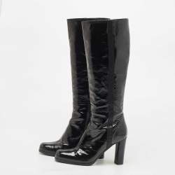 Pre Owned Prada Black Patent Leather Knee Length Boots Size 39