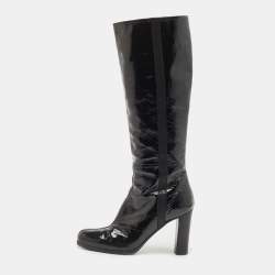 Pre Owned Prada Black Patent Leather Knee Length Boots Size 39