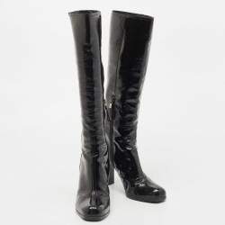 Pre Owned Prada Black Patent Leather Knee Length Boots Size 39