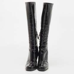 Pre Owned Prada Black Patent Leather Knee Length Boots Size 39