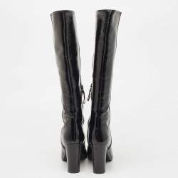 Pre Owned Prada Black Patent Leather Knee Length Boots Size 39