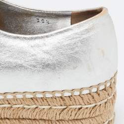 Prada Silver Leather Wedge Espadrille Sneakers Size 38.5