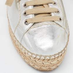 Prada Silver Leather Wedge Espadrille Sneakers Size 38.5