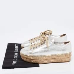 Prada Silver Leather Wedge Espadrille Sneakers Size 38.5