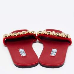Prada Red Satin/Velvet  Embellished  Flat Slides Size 36.5
