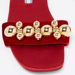 Prada Red Satin/Velvet  Embellished  Flat Slides Size 36.5