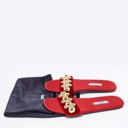 Prada Red Satin/Velvet  Embellished  Flat Slides Size 36.5
