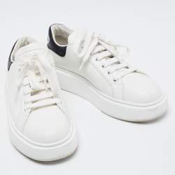 Pre Owned Prada White/Black Leather Macro Low Top Sneakers Size 37