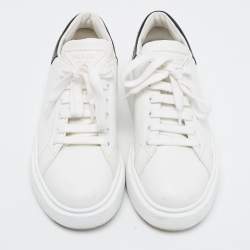 Pre Owned Prada White/Black Leather Macro Low Top Sneakers Size 37