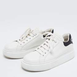 Pre Owned Prada White/Black Leather Macro Low Top Sneakers Size 37
