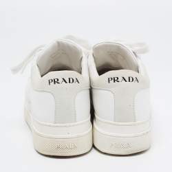 مملوكة مسبقًا Prada White Leather Low Top Sneakers Size 38.5