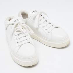 مملوكة مسبقًا Prada White Leather Low Top Sneakers Size 38.5
