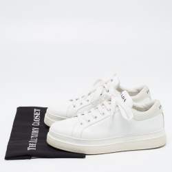 مملوكة مسبقًا Prada White Leather Low Top Sneakers Size 38.5
