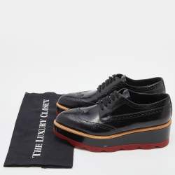 Prada Black Brogue Leather Platform Derby Sneakers Size 39