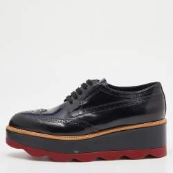 Prada Black Brogue Leather Platform Derby Sneakers Size 39