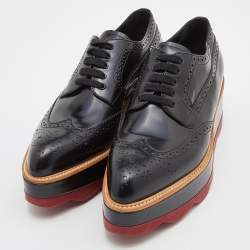 Prada Black Brogue Leather Platform Derby Sneakers Size 39