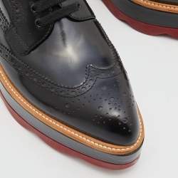 Prada Black Brogue Leather Platform Derby Sneakers Size 39