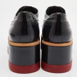 Prada Black Brogue Leather Platform Derby Sneakers Size 39