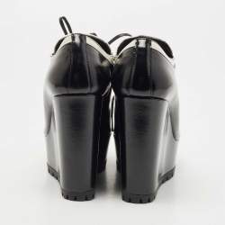 Prada White/Black Leather Platform Wedges Lace Up Derby Size 38