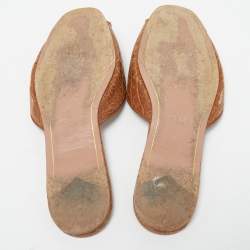 Prada Brown Croc Embossed Leather Crystal Embellished Slide Flats Size 36.5