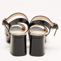 Prada Black Patent Leather Crisscross Ankle Strap Sandals Size 36
