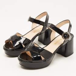 Prada Black Patent Leather Crisscross Ankle Strap Sandals Size 36
