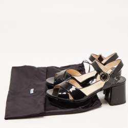 Prada Black Patent Leather Crisscross Ankle Strap Sandals Size 36