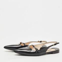 Pre Owned Prada Black Leather Slingback Flats Size 36