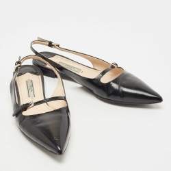 Pre Owned Prada Black Leather Slingback Flats Size 36