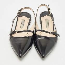 Pre Owned Prada Black Leather Slingback Flats Size 36