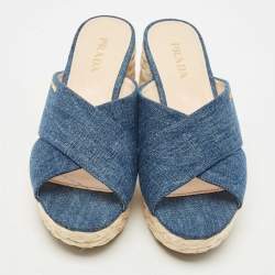 Prada Blue Denim Slide Sandals Size 39