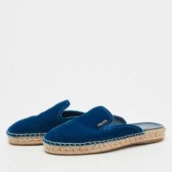Pre Owned Prada Blue Velvet Espadrille Flat Mules Size 38.5