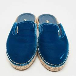 Pre Owned Prada Blue Velvet Espadrille Flat Mules Size 38.5