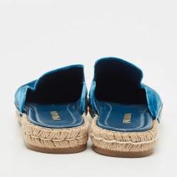 Pre Owned Prada Blue Velvet Espadrille Flat Mules Size 38.5