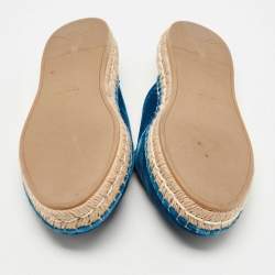 Pre Owned Prada Blue Velvet Espadrille Flat Mules Size 38.5