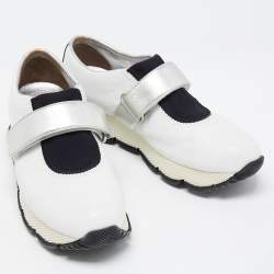 Pre Owned Prada White/Black Leather Low Top Sneakers Size 37.5 