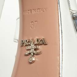Pre Owned Prada Metallic Silver Leather Platform Ankle Strap Sandals Size 37