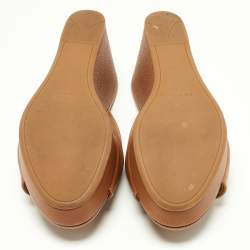 Prada Tan Saffiano Leather Crystal Embellished Platform Wedge Sandals Size 37