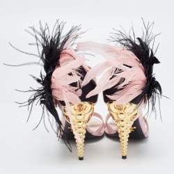 Prada Pink Satin and Feather Embellished Ankle Strap Sandals Size 38