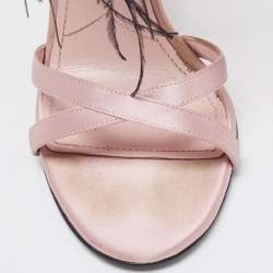 Prada Pink Satin and Feather Embellished Ankle Strap Sandals Size 38