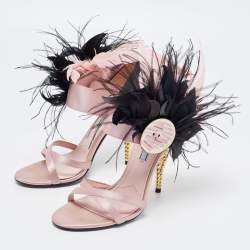Prada Pink Satin and Feather Embellished Ankle Strap Sandals Size 38