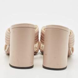 مملوكة مسبقًا Prada Beige Leather Crisscross Slide Sandals Size 38