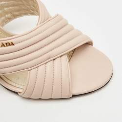 مملوكة مسبقًا Prada Beige Leather Crisscross Slide Sandals Size 38