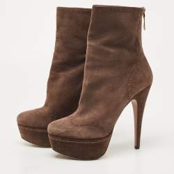 Pre Owned Prada Brown Suede Platform Ankle Boots Size 39