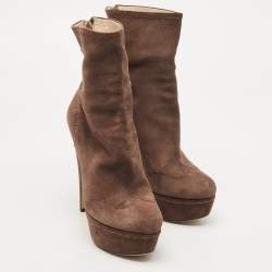 Pre Owned Prada Brown Suede Platform Ankle Boots Size 39