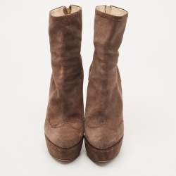 Pre Owned Prada Brown Suede Platform Ankle Boots Size 39