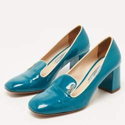 Prada Teal Patent Leather Loafer Pumps Size 35.5